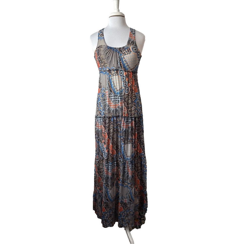 Weston Wear Women's Sโ Boho Tiered Ruffle Sleeveless Colorful Maxi Dress Hippie